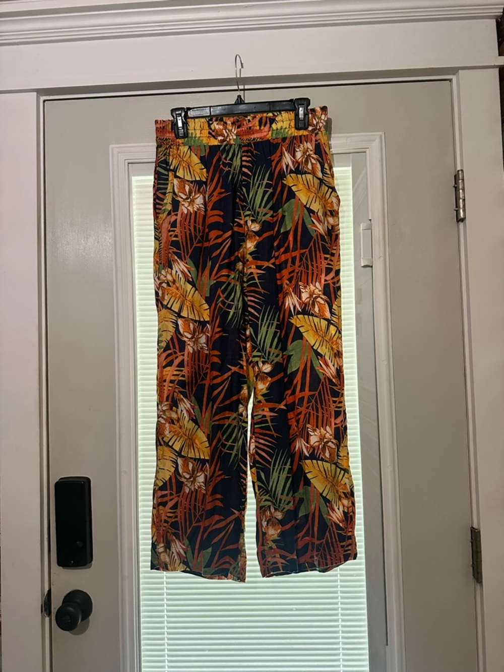 Tropical Floral Wide-Leg Pants in Navy and Orange